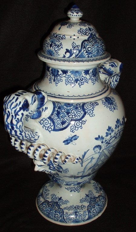 19th Century Charming Blue and White Tin Glazed Villeroy and Boch Urn