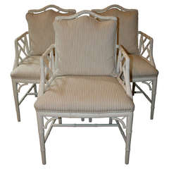 Set of Three White Bamboo Chippendale Style Armchairs