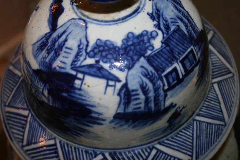 20th Century Handsome Pair of Large Blue and White Chinese Lidded Temple Jar Lamps