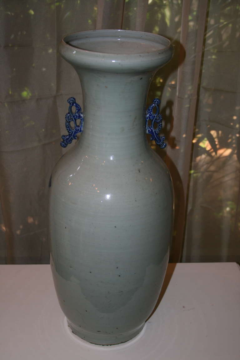 Tall Celadon and Blue Chinese Export Temple Vase 2