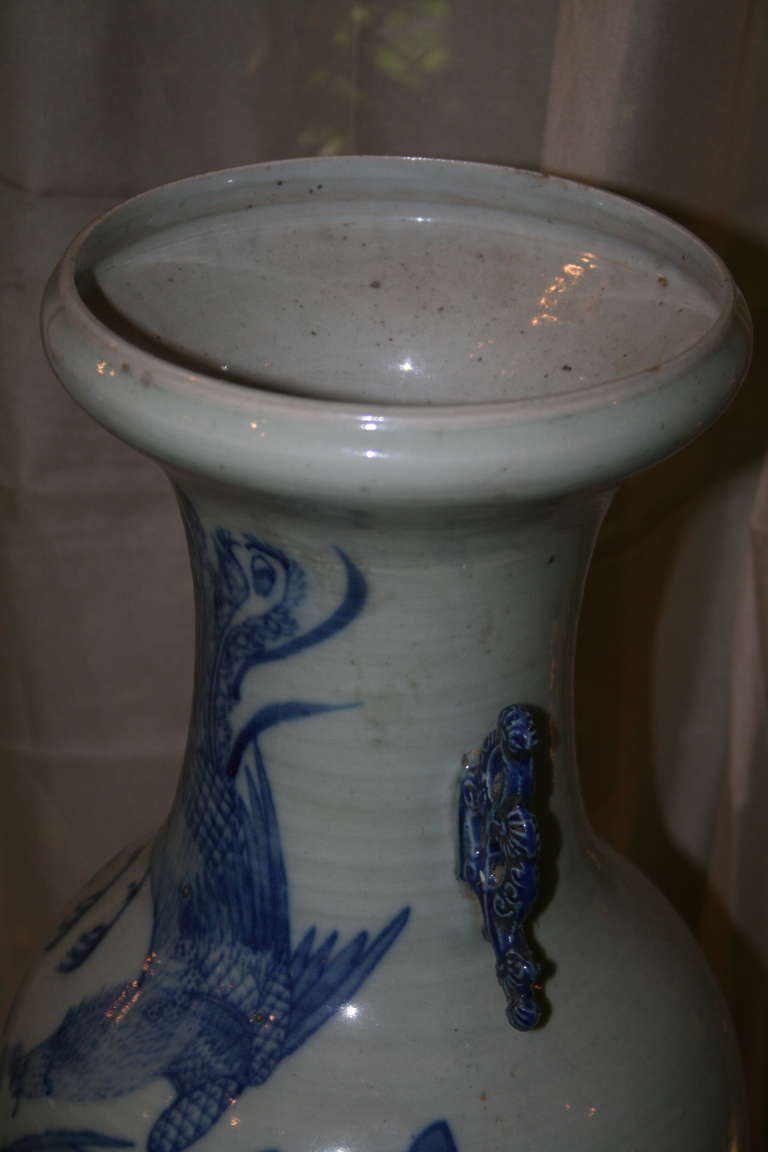 Tall Celadon and Blue Chinese Export Temple Vase 3