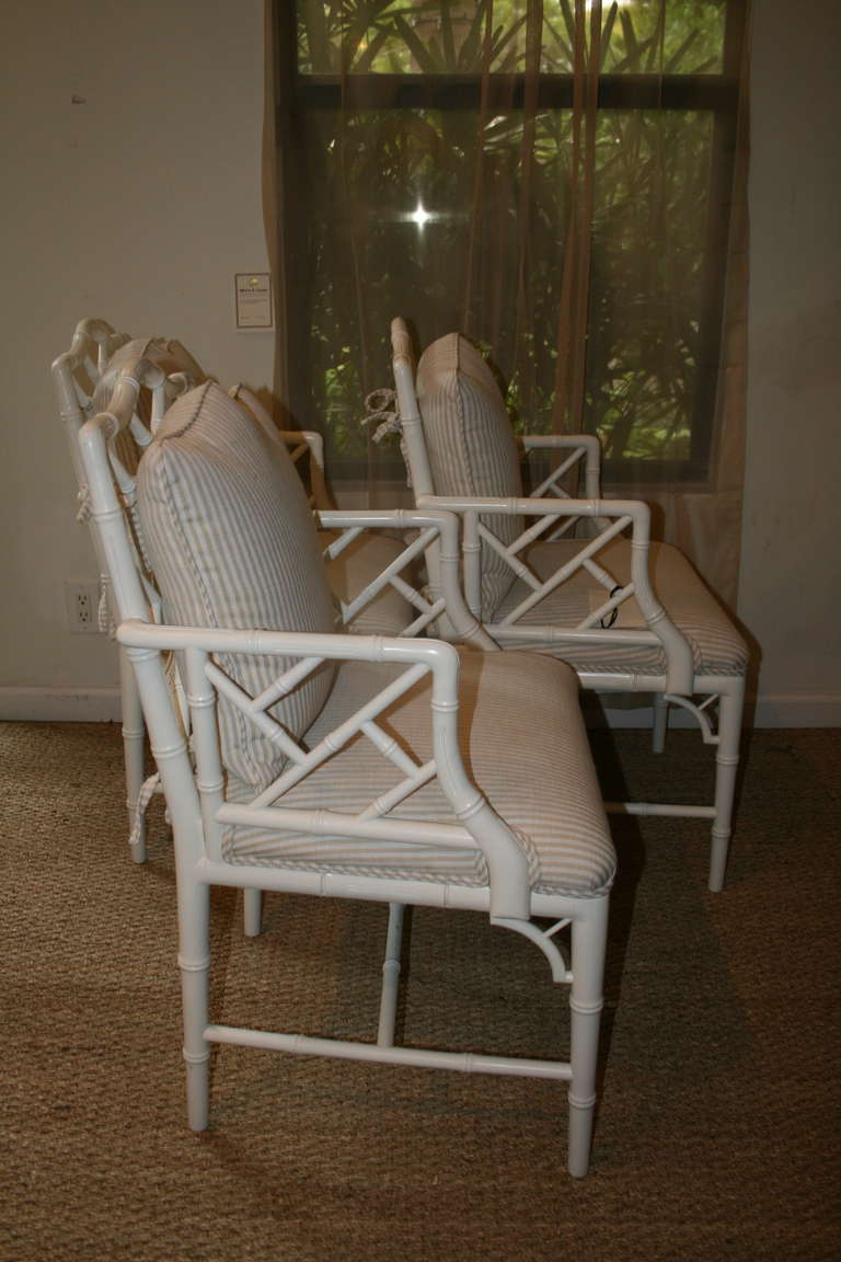 Set of Three White Bamboo Chippendale Style Armchairs In Excellent Condition In Palm Beach, FL