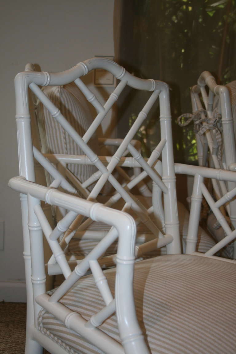 20th Century Set of Three White Bamboo Chippendale Style Armchairs