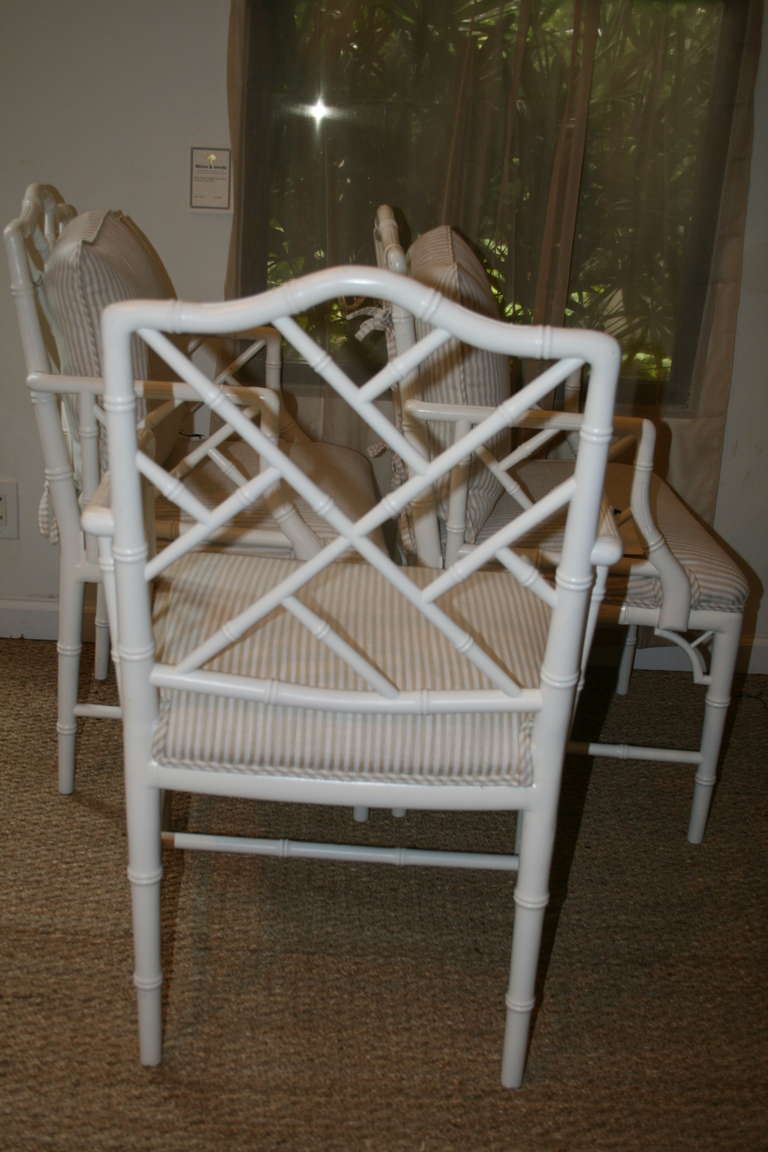 Set of Three White Bamboo Chippendale Style Armchairs 1