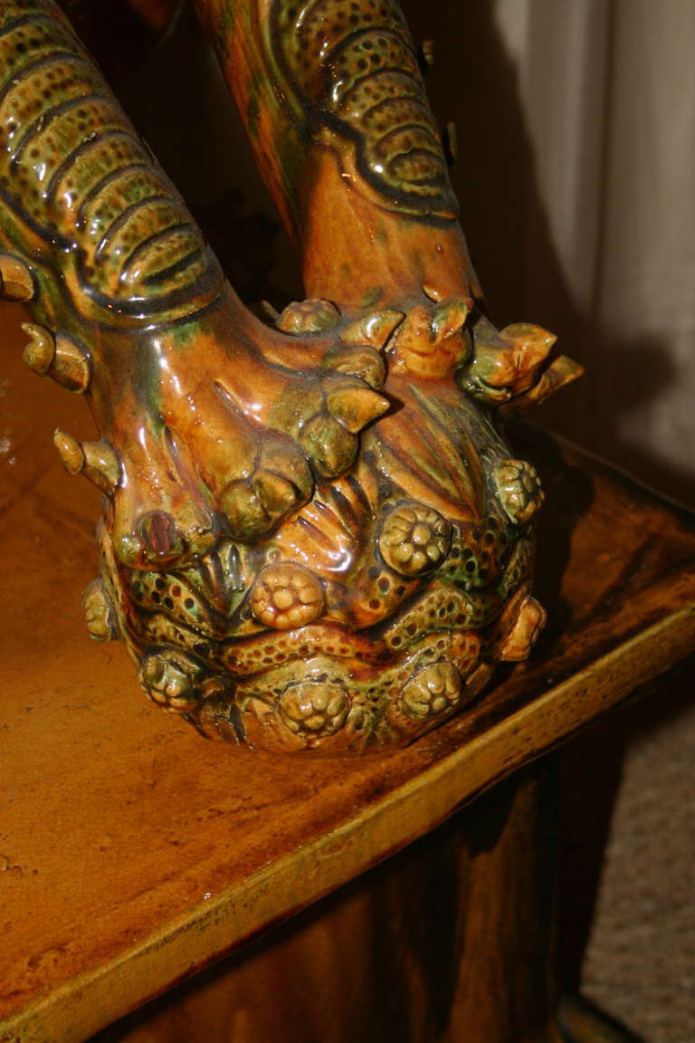 Pair of Large Ochre-Glazed Foo Dog Sculptures In Good Condition For Sale In Palm Beach, FL