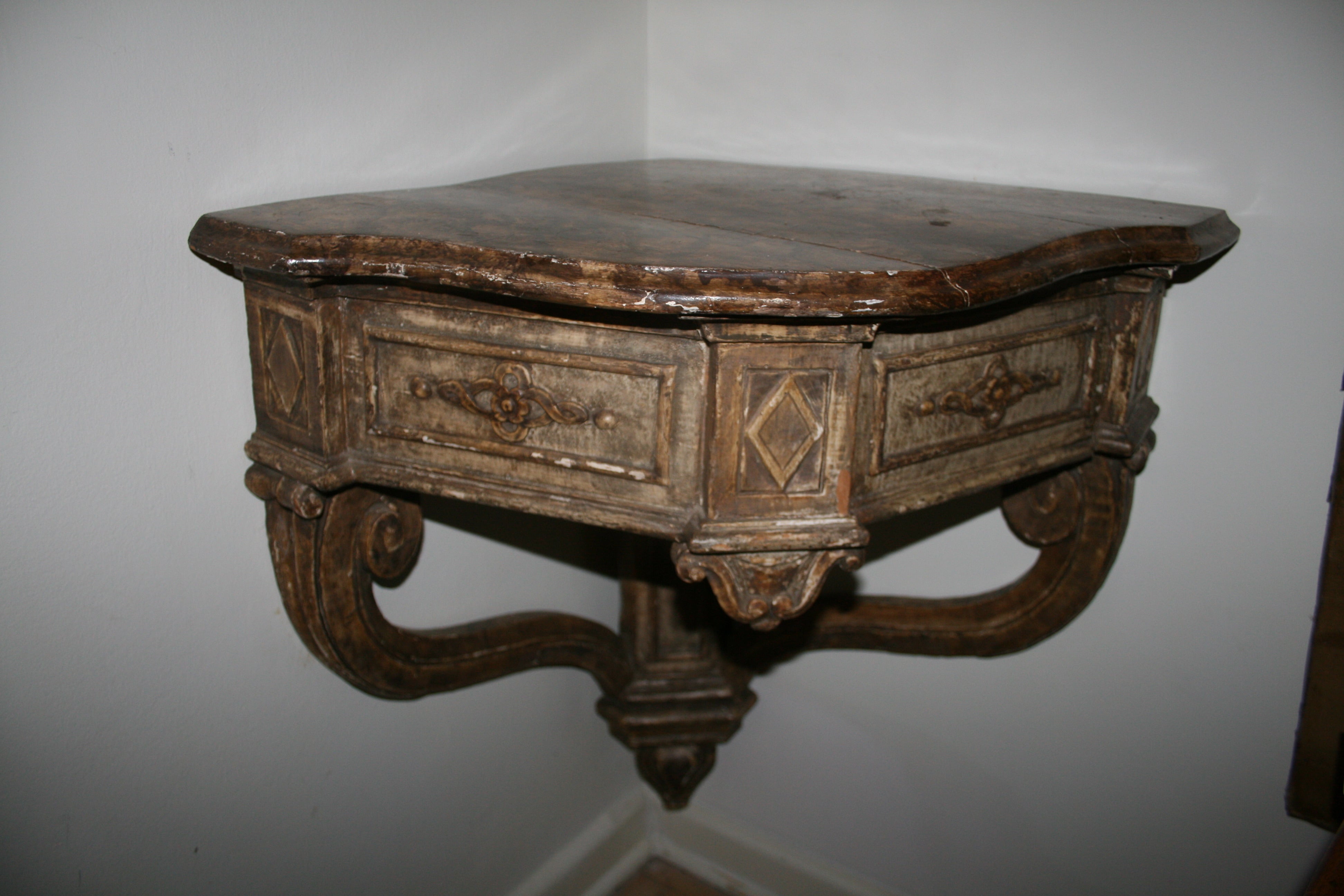 Large Louis XV Painted Wood Corner Console