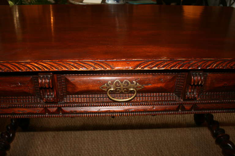 Portuguese Style Wooden Library Desk In Good Condition In Palm Beach, FL