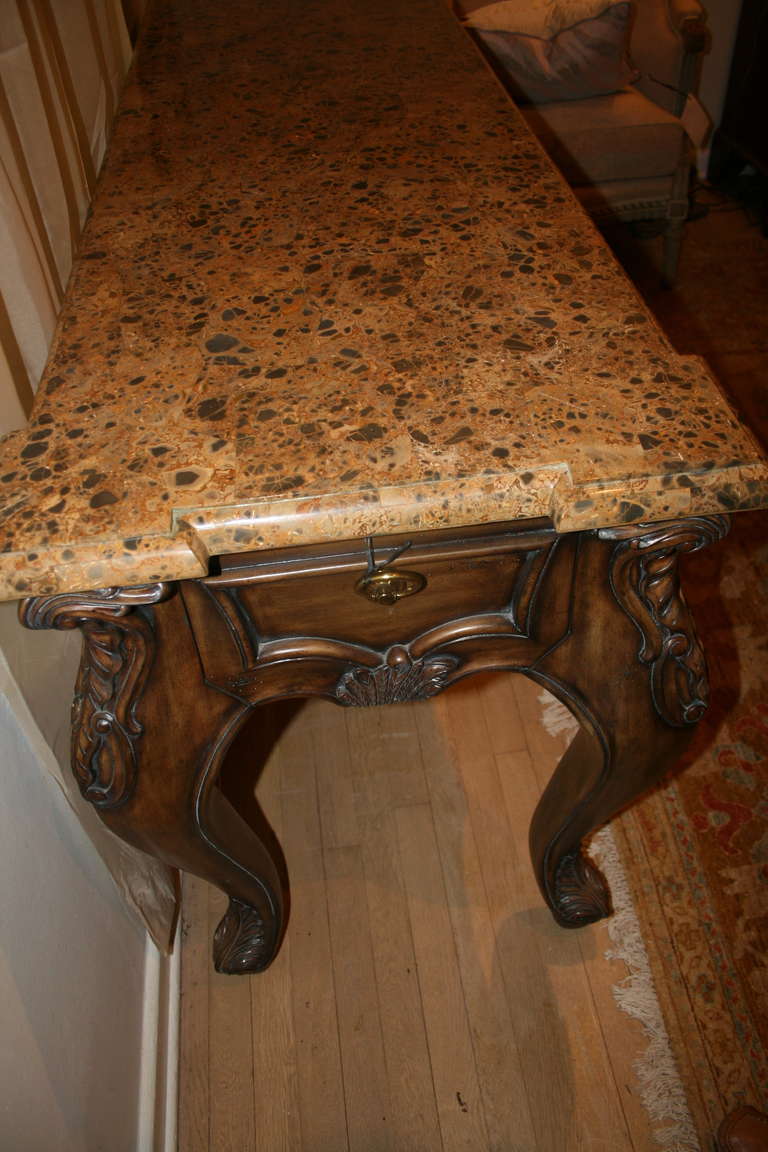 Italian Style Walnut Console with Marble Top 2