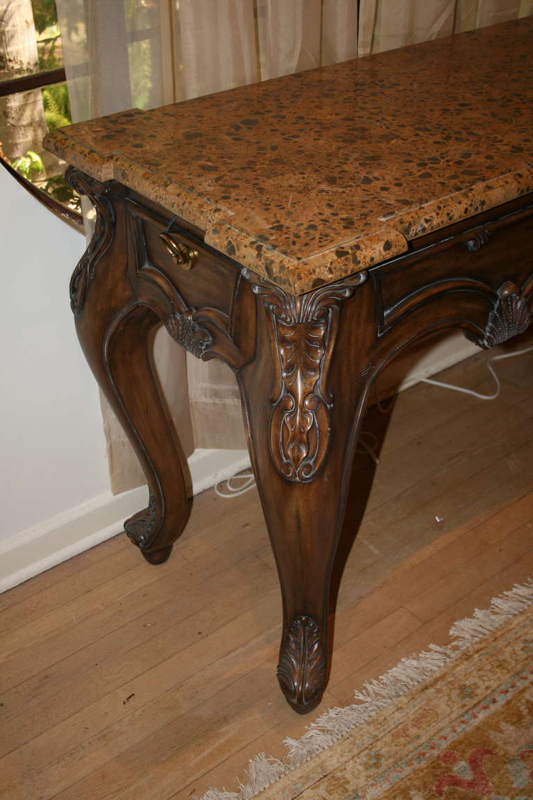 Italian Style Walnut Console with Marble Top 3