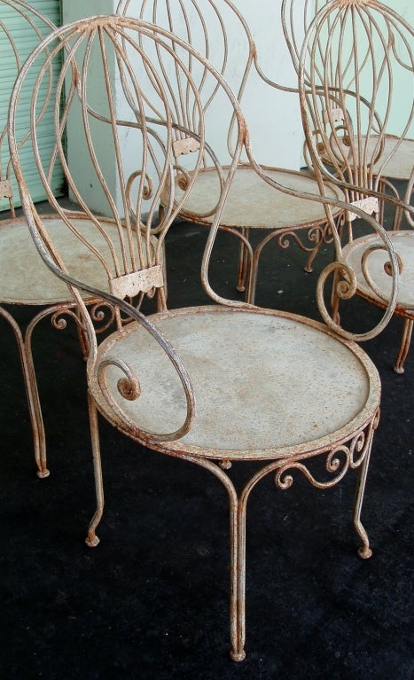 Set of Six French Wrought Iron Garden Fauteuils In Good Condition In Palm Beach, FL