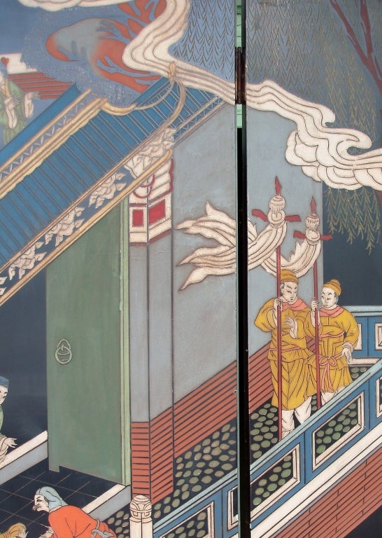 Carved Eight-Panel Folding Screen in the Chinese Taste For Sale