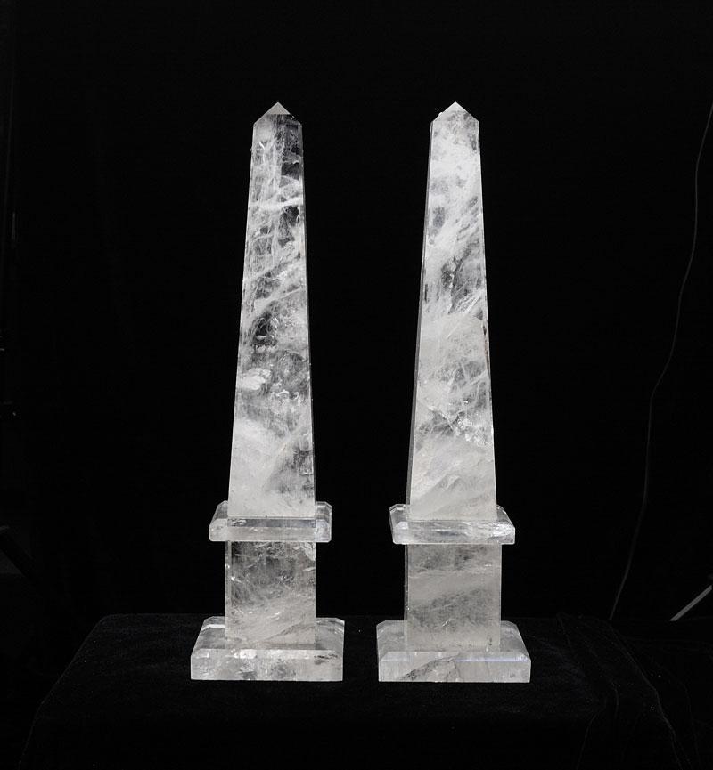 Exquisite Pair of Rock Crystal Quartz Obelisks