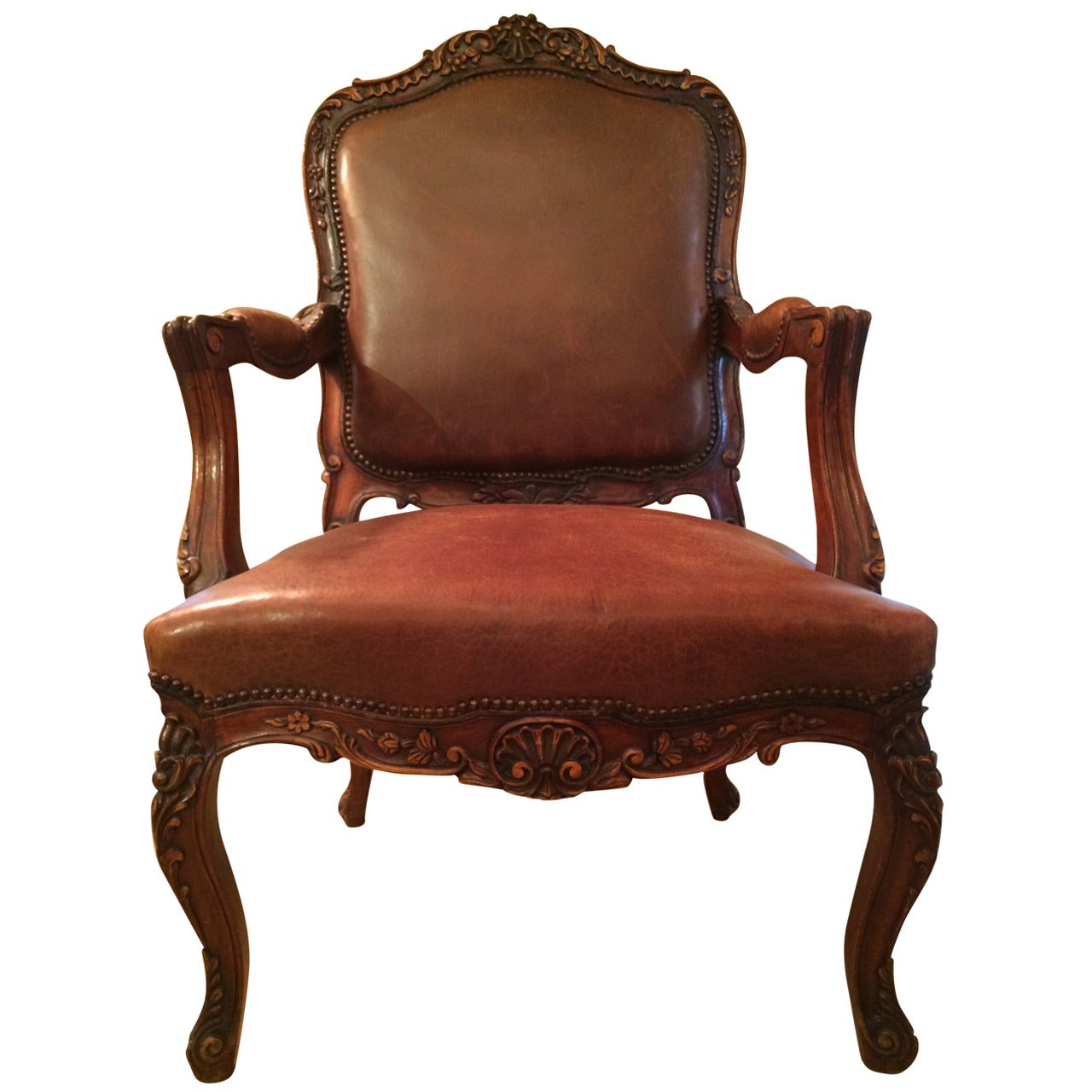 Walnussholz-Fauteuil im Stil Louis XV.  im Angebot