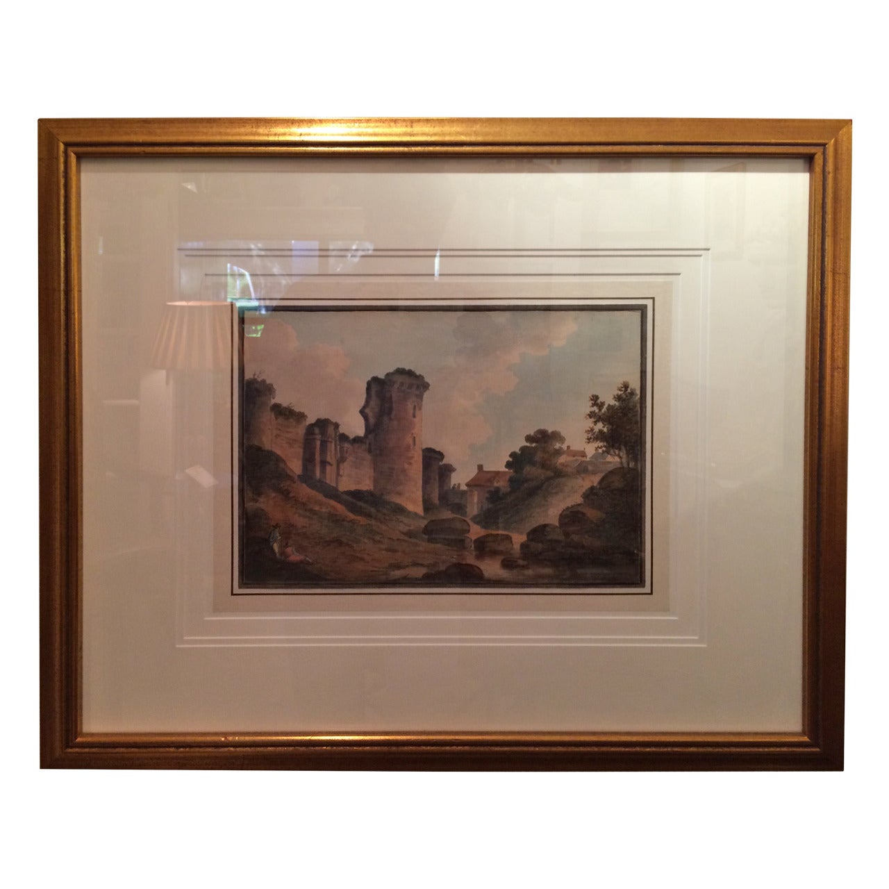"A Study of the Ruins of a Castle" Watercolor by John Claude Nattes