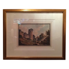 Antique "A Study of the Ruins of a Castle" Watercolor by John Claude Nattes