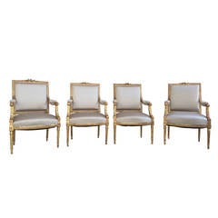 Set of Four Louis XVI Style Giltwood Fauteuils 7