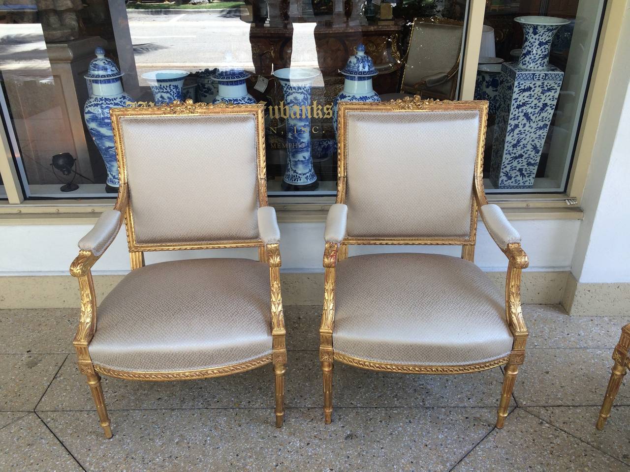 Set of Four Louis XVI Style Giltwood Fauteuils  In Good Condition In Palm Beach, FL