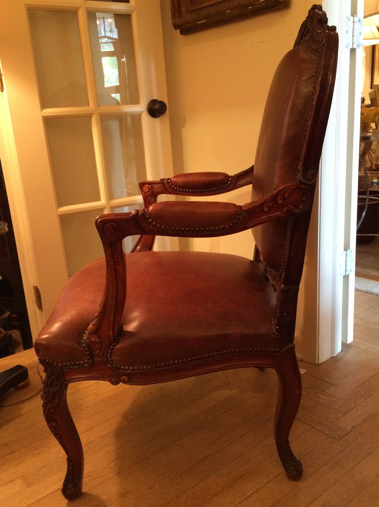 French Louis XV Style Walnut Fauteuil  For Sale