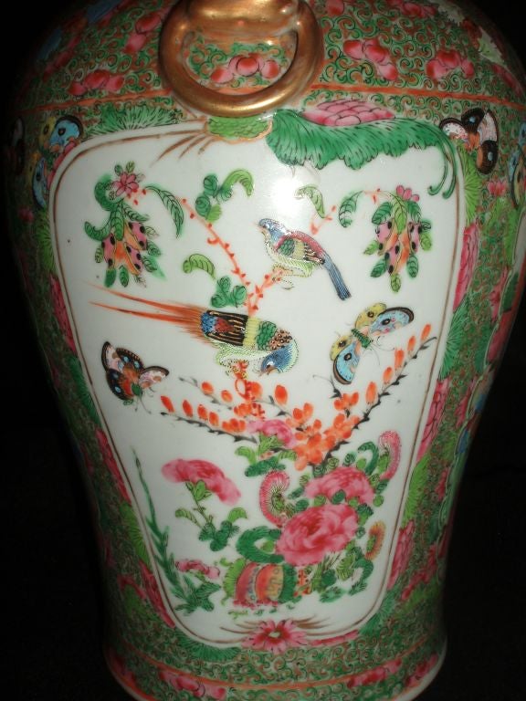 Porcelain Pair of Rose Medallion Jars with Lids