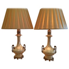 Exquisite Pair of Opalescent Paris Porcelain Vases Converted into Lamps Exquisite Pair of Opalescent Paris Porcelain Vases Converted into Lamps