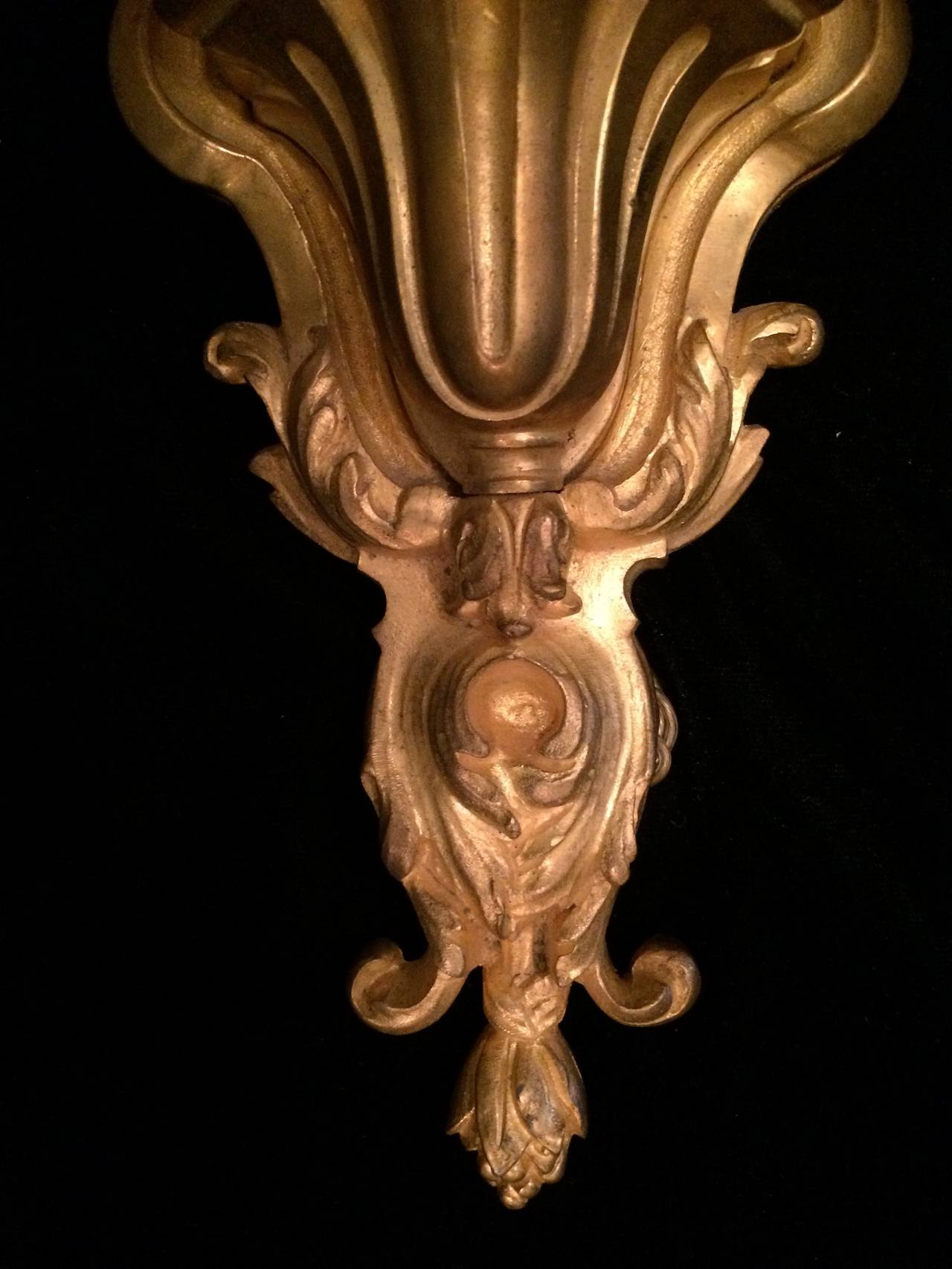 Gilt Pair of French 19th Century Three-Light Louis XVI Bronze Doré Sconces For Sale