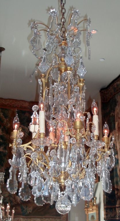 French Louis XV Style Bronze Doré and Crystal Chandelier For Sale