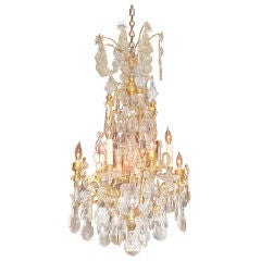 Antique Louis XV Style Bronze Doré and Crystal Chandelier