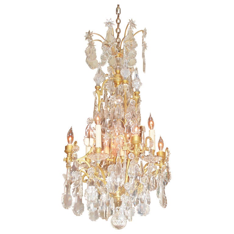 Louis XV Style Bronze Doré and Crystal Chandelier For Sale