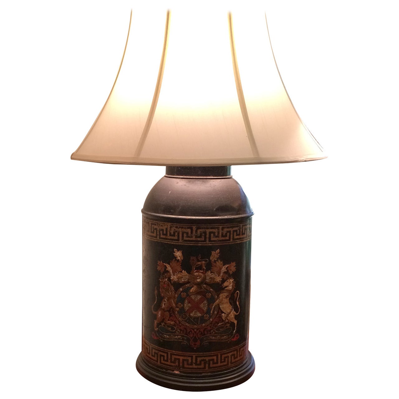 Regency Style Black Painted Tole Canister Mounted as Lamp For Sale