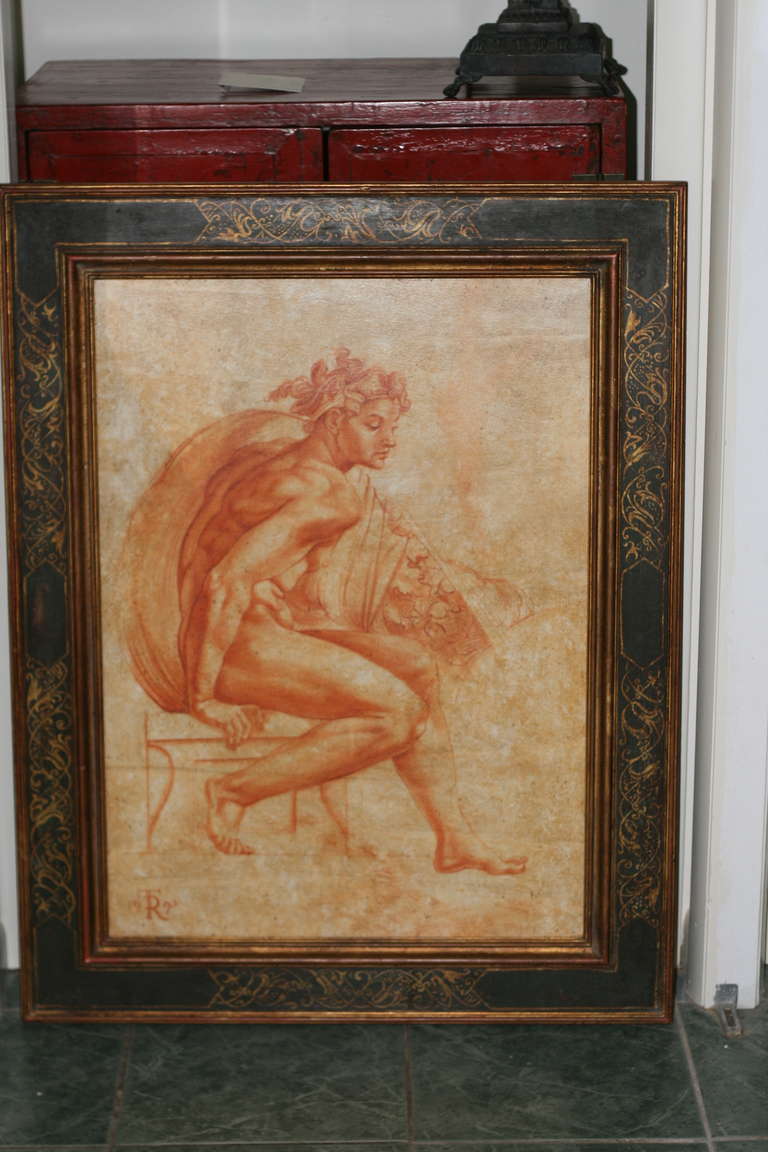 Renaissance Sepia on Board de Tomasz Rut d'après Ignudi de la chapelle de Sistine de Michaelangelo en vente