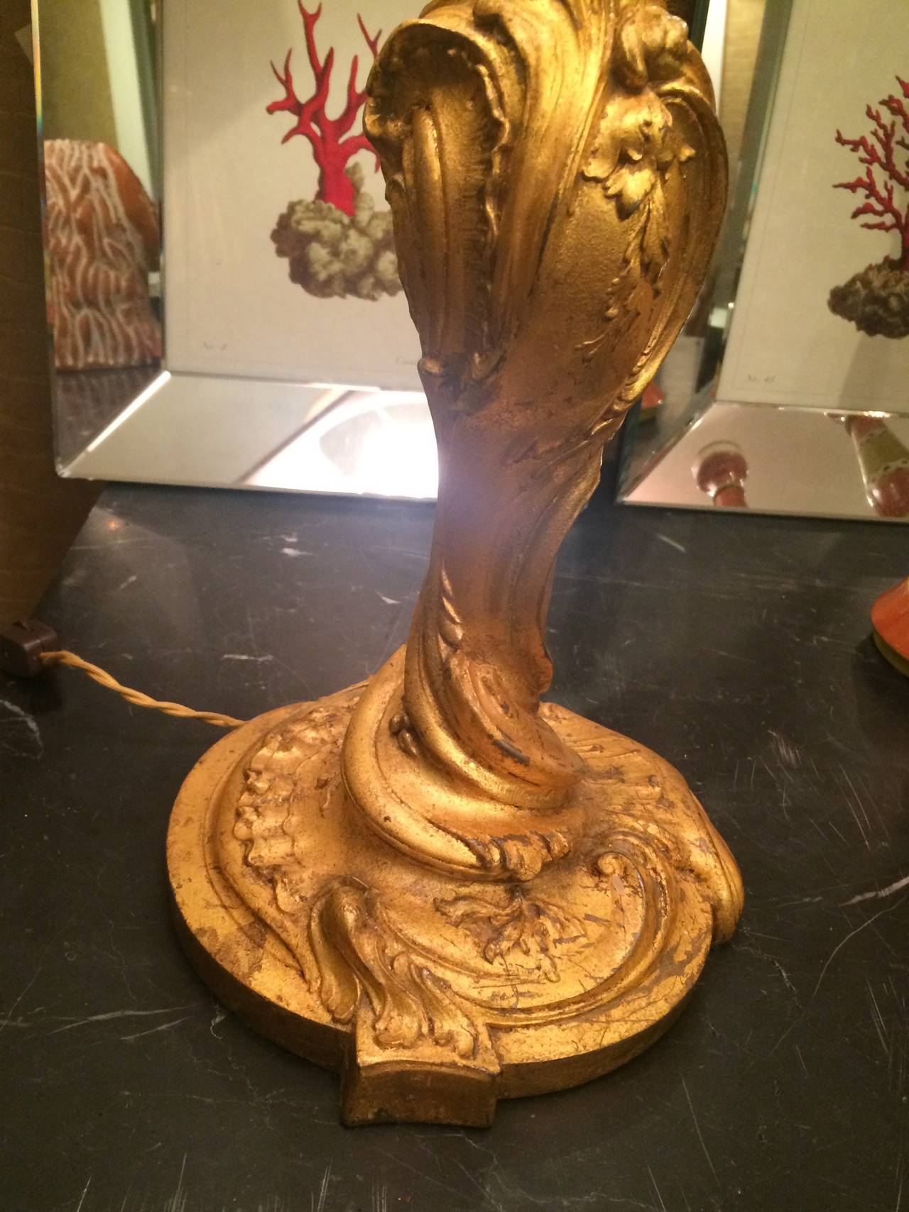 XIXe siècle Chandelier Dor de style Louis XV en bronze monté comme une lampe en vente