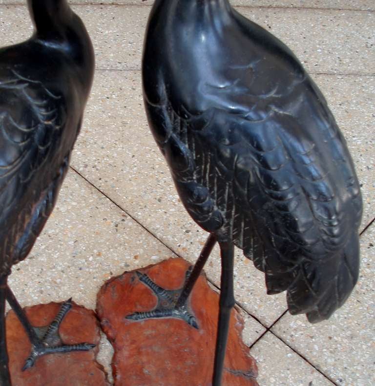 20th Century Sculptural Pair of Japanese Bronze Cranes For Sale