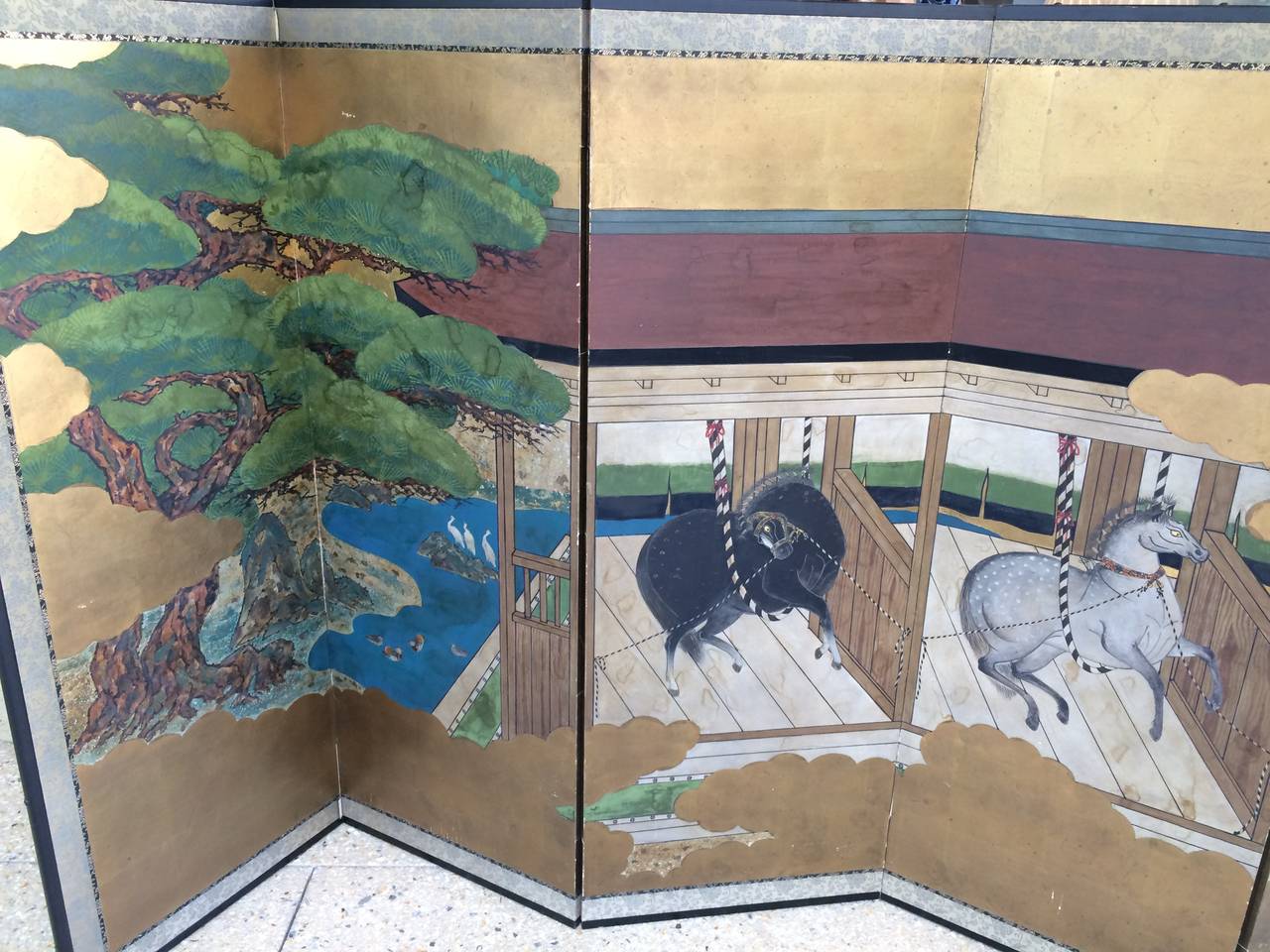 Six-Panel Painted Oriental Screen