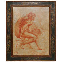 Sepia on board by Tomasz Rut after Michaelangelo's Ignudi of Sistine Chapel 6