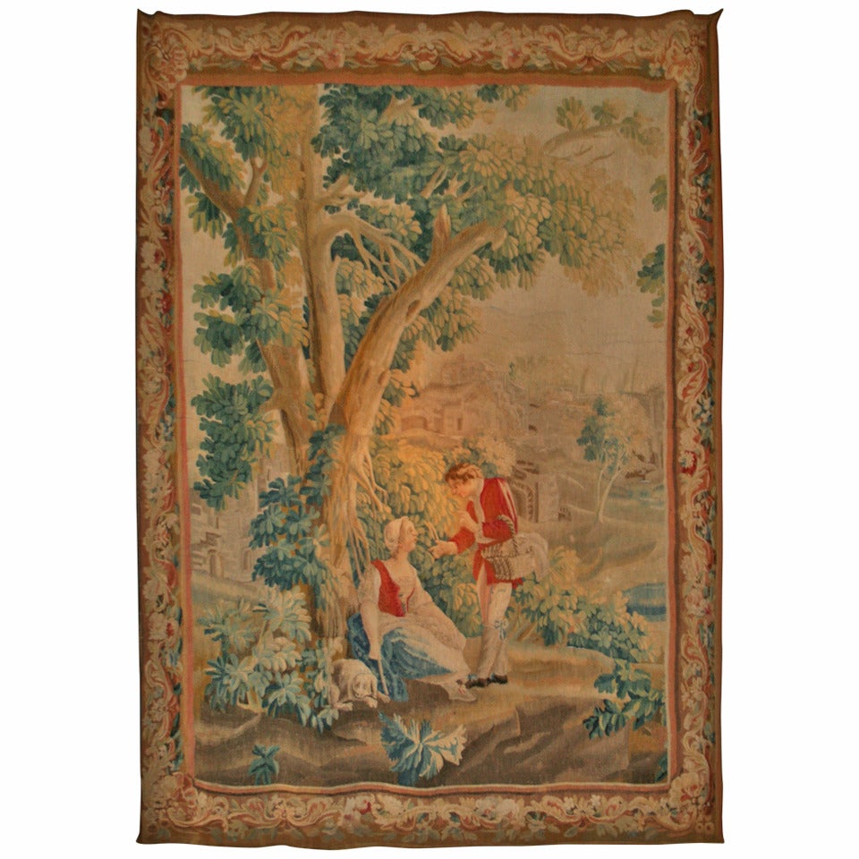 Charming 18th Century Aubusson Pastoral Tapestry