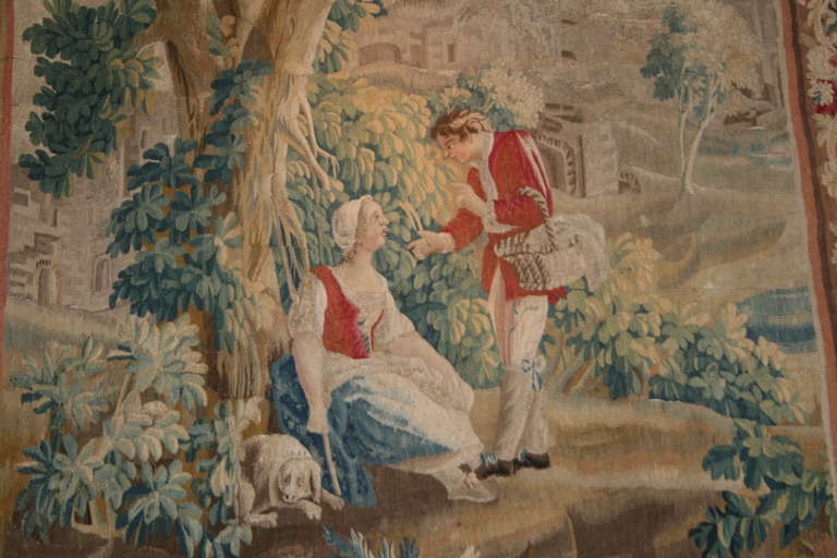 Francese Affascinante arazzo pastorale Aubusson del XVIII secolo in vendita