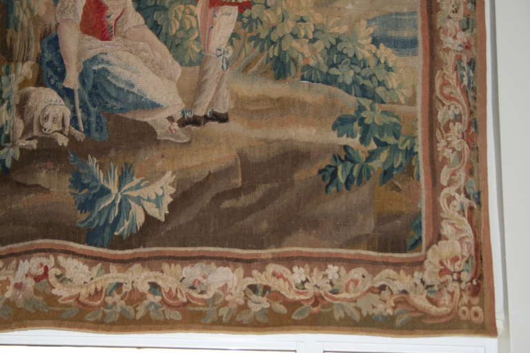 Woven Charming 18th Century Aubusson Pastoral Tapestry For Sale