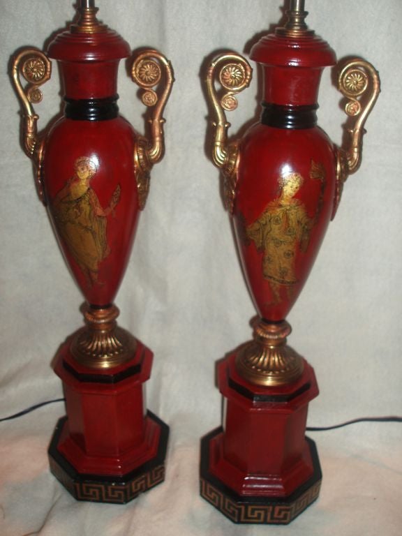 Charles X Pair of Urn Tole Lamps