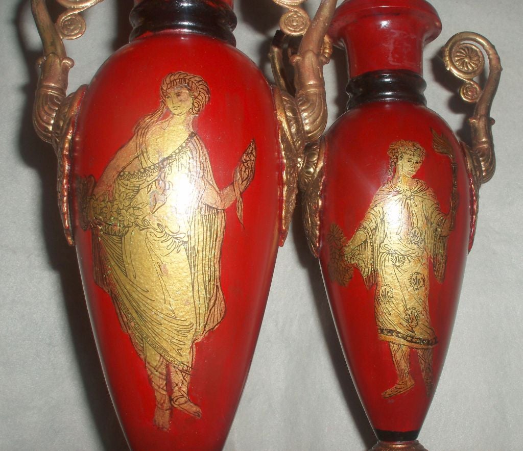 French Pair of Urn Tole Lamps