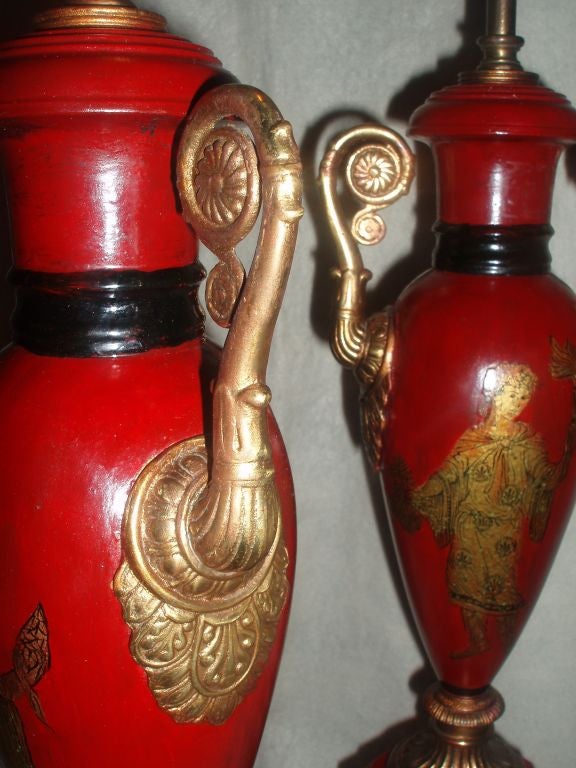 19th Century Pair of Urn Tole Lamps