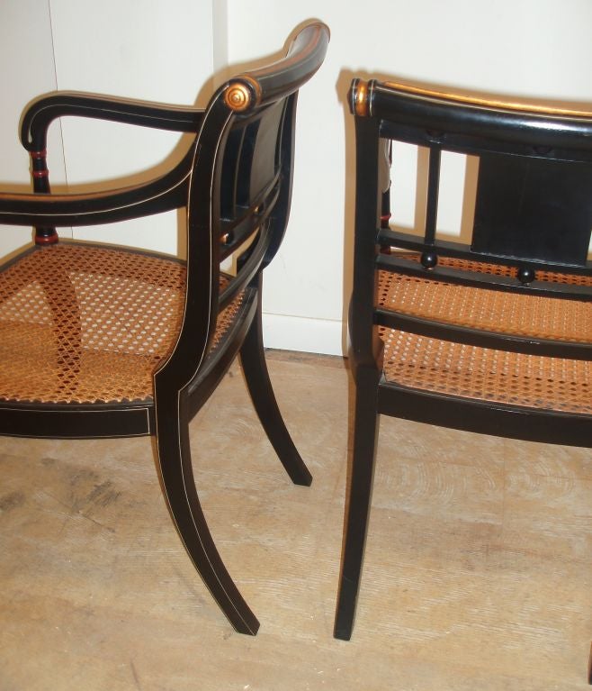 Carved Pair of Ebonised  Regency Style Armchairs