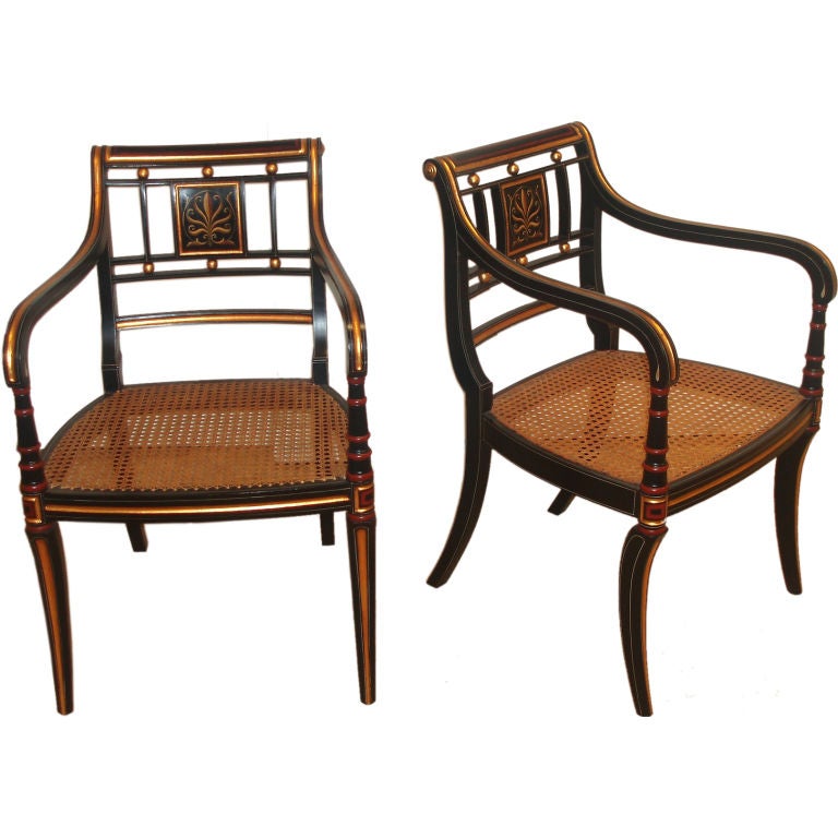 Pair of Ebonised  Regency Style Armchairs