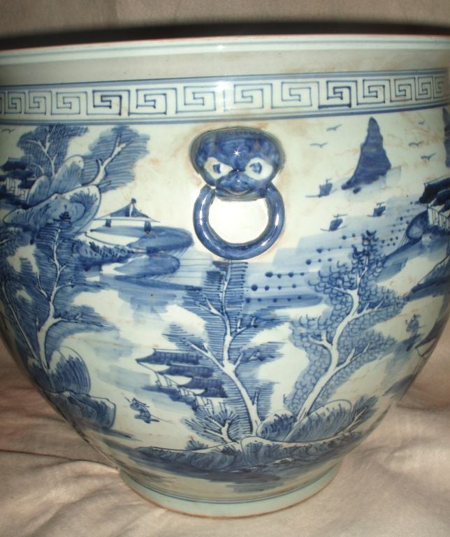 Porcelain Pair of Blue & White Chinese Fishbowls