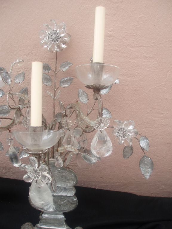 French Pair of Etched Crystal Bagues Wall Sconces