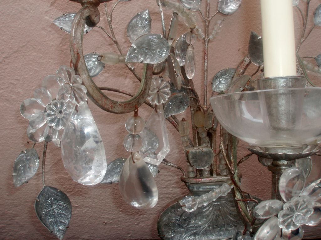 Mid-20th Century Pair of Etched Crystal Bagues Wall Sconces