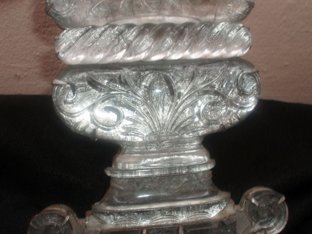 Rock Crystal Pair of Etched Crystal Bagues Wall Sconces