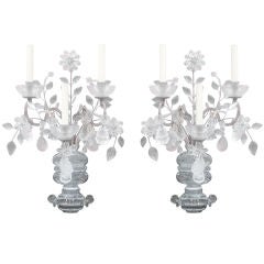 Pair of Etched Crystal Bagues Wall Sconces