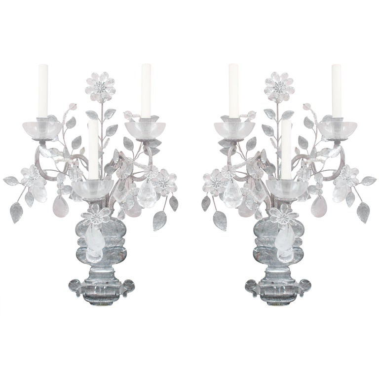 Pair of Etched Crystal Bagues Wall Sconces