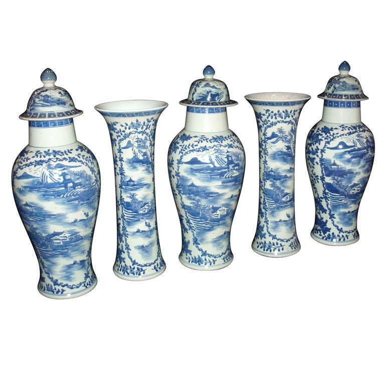 Garniture of Blue and White Chinese Porcelain
