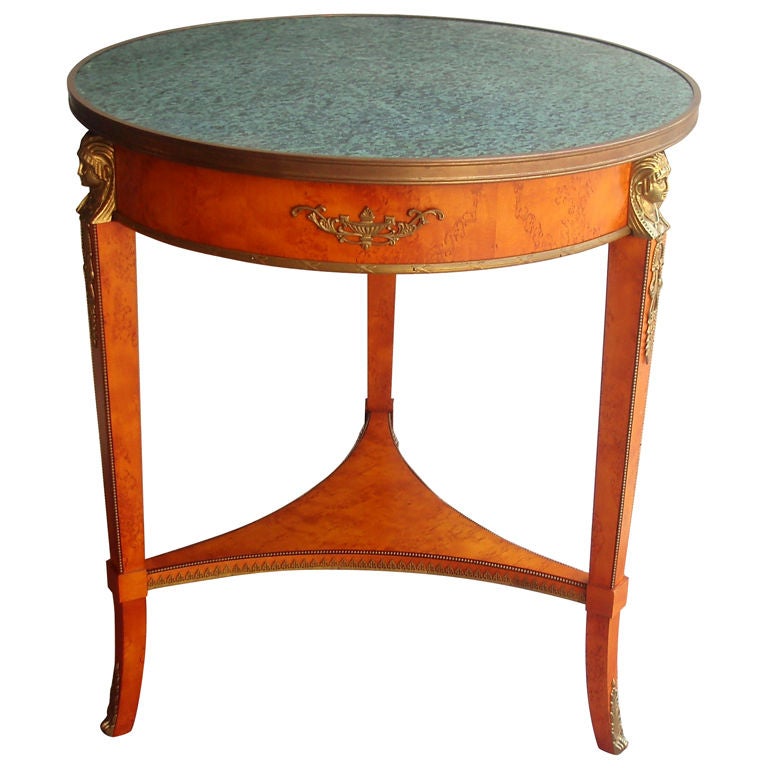 Tripod Table with Verdigris Stone Top For Sale